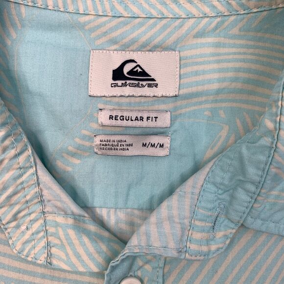 Quiksilver Shirt Mens M Medium Lake Blue Carved Paddle Woven Cotton Button Up - Picture 3 of 9